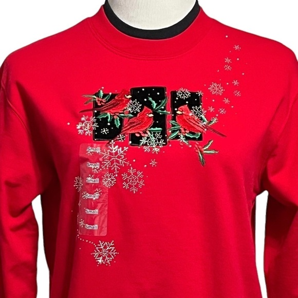 NWT Trilllogy Christmas Embroidered Cardinals Red Sweatshirt Size Small - Picture 3 of 10